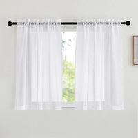 NICETOWN Kitchen Window Curtains, Rod Pocket Semi Sheer Linen Drapes Short Small Curtains Privacy Protection with Light Filtering for Bathroom/Cafe, White, W42 x 45