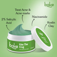 BAKE 2% Salicylic Acid Clay Mask Niacinamide for Acne Prone, Oily Skin, Open Pores & Blackheads | Anti Acne Clay Mask with Kaolin Clay | For Dark Spots, Oily Skin & Blemishes - 100g