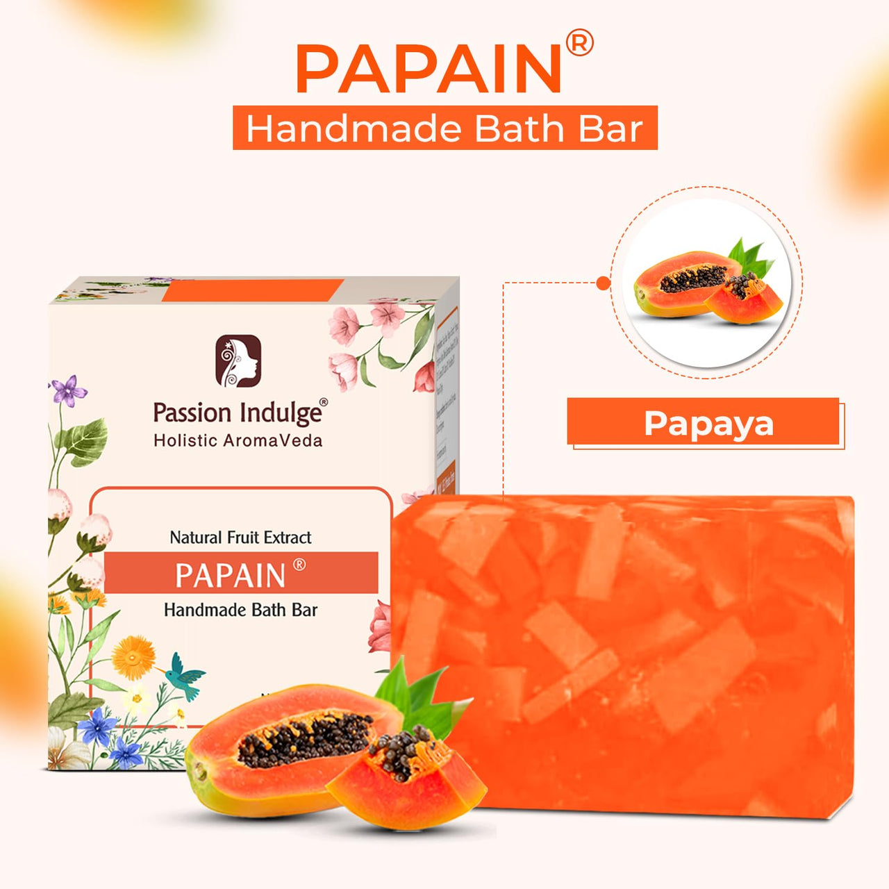 Passion Indulge Papain Papaya Handmade Natural Bath Bar Soap - Pack of 3