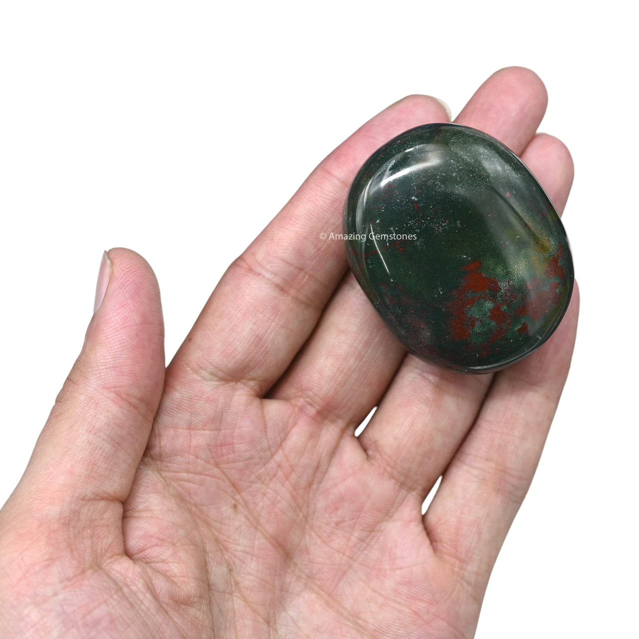Bloodstone Palm Stone - Massage Worry Stone for Natural Body Chakra Balancing, Reiki Healing and Crystal Grid Bloodstone