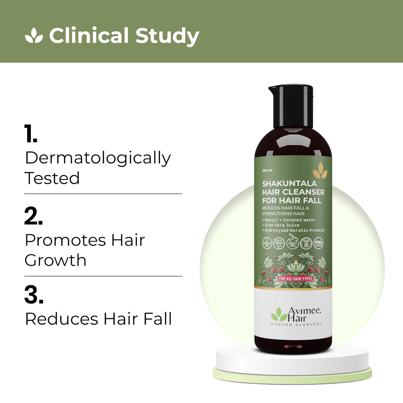 Avimee Herbal Shakuntala Hair Fall Control Hair Cleanser | With Keratin Protein & Nansyl | For Strong and Shiny Hair | Sulphate & Paraben Free For Men and Women | 200 mL