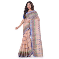 dB DESH BIDESH Women`s Traditional Bengal Tant Tri Leaf Woven Design Pure Handloom Cotton Saree Without Blouse Piece