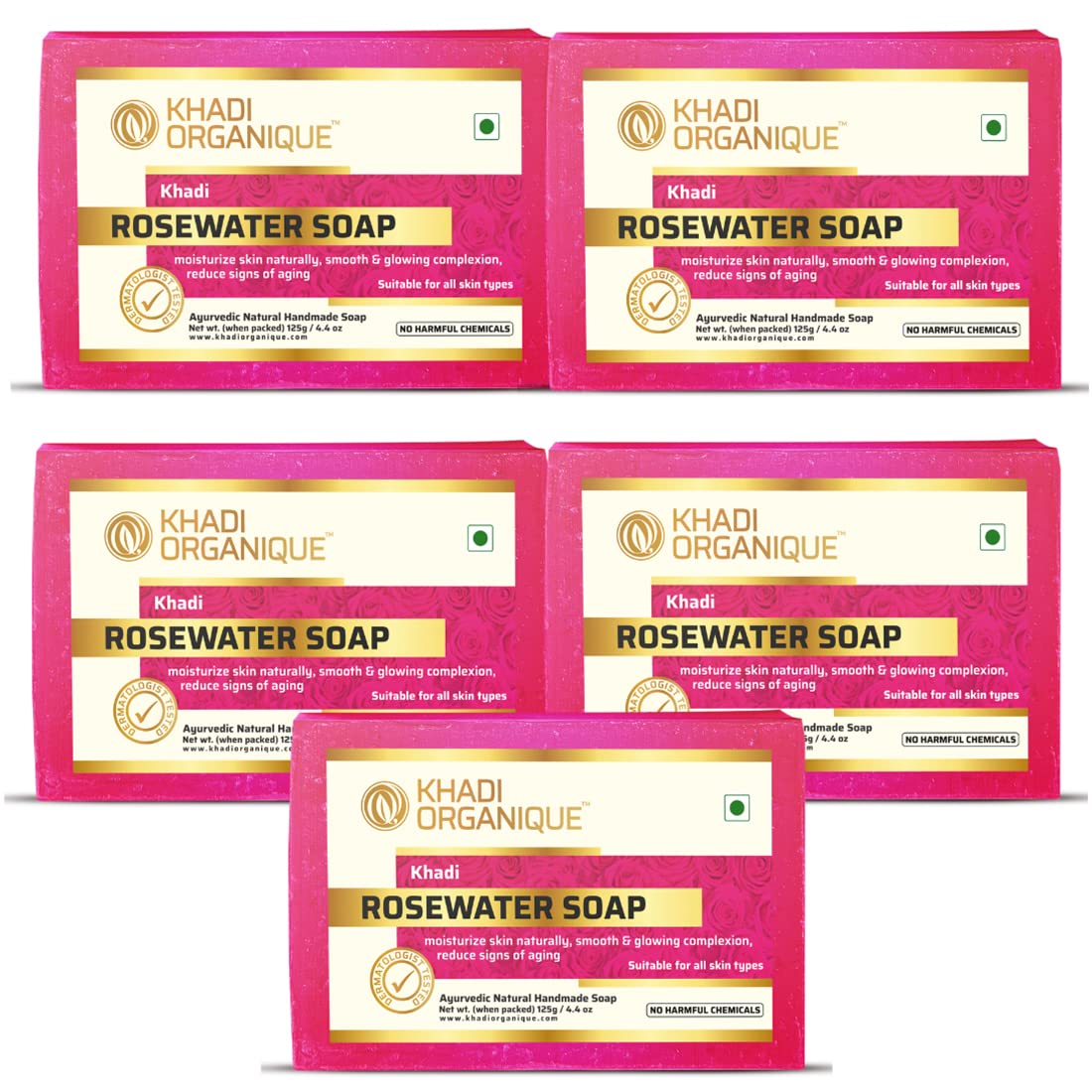 Khadi Organique Natural Herbal Rosewater Soap Pack of 5