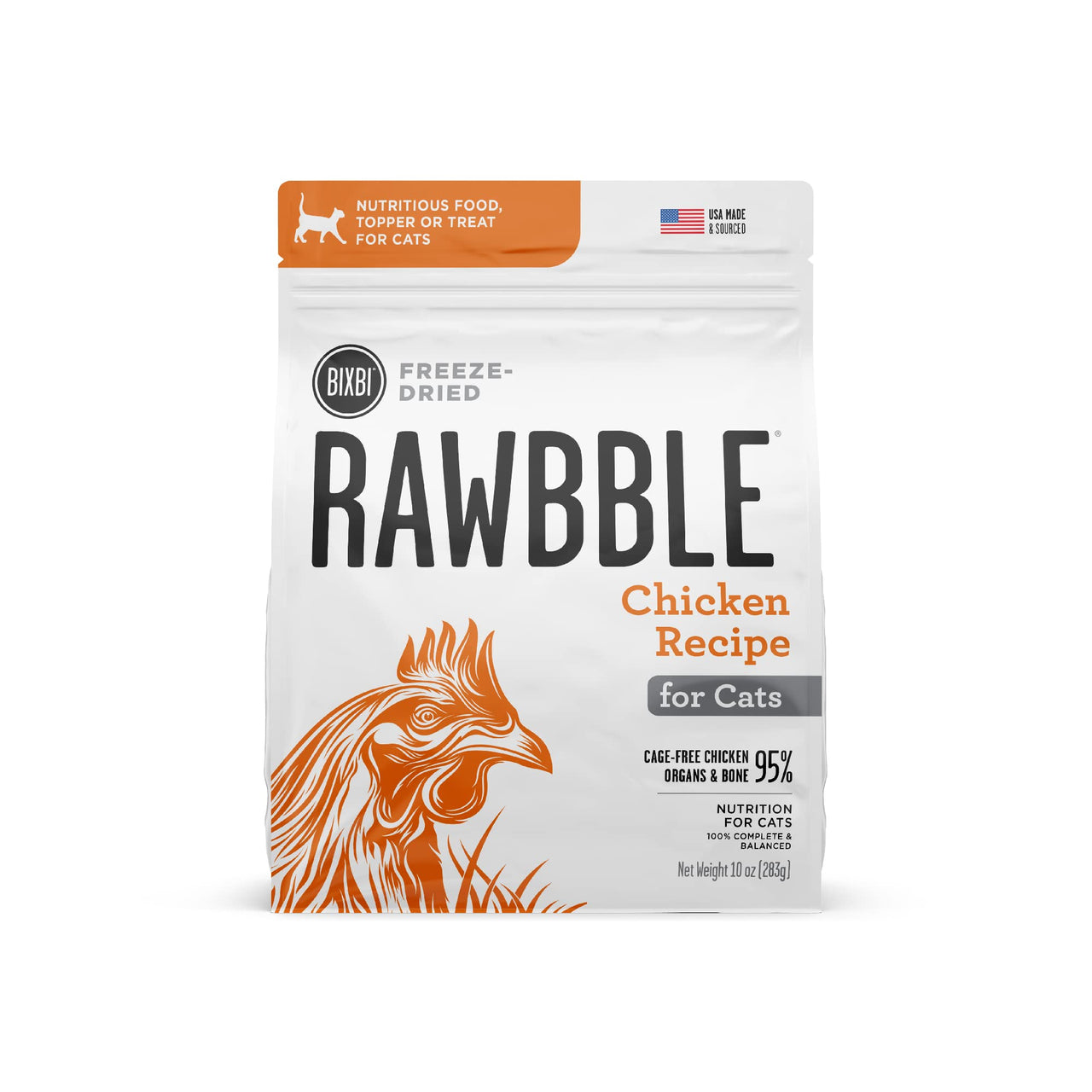 BIXBI Rawbble Freeze Dried Cat Food, Chicken Recipe, 10 oz - 95% Meat and Organs, No Fillers - Pantry-Friendly Raw Cat Food for Meal, Treat or Food Topper - USA Made in Small Batches