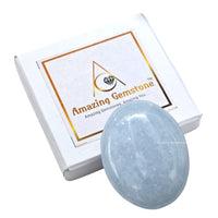 Blue Calcite Celestite Palm Stone - Hot Massage Worry Stone for Natural Body Chakra Balancing, Reiki Healing and Crystal Grid Blue Celestite
