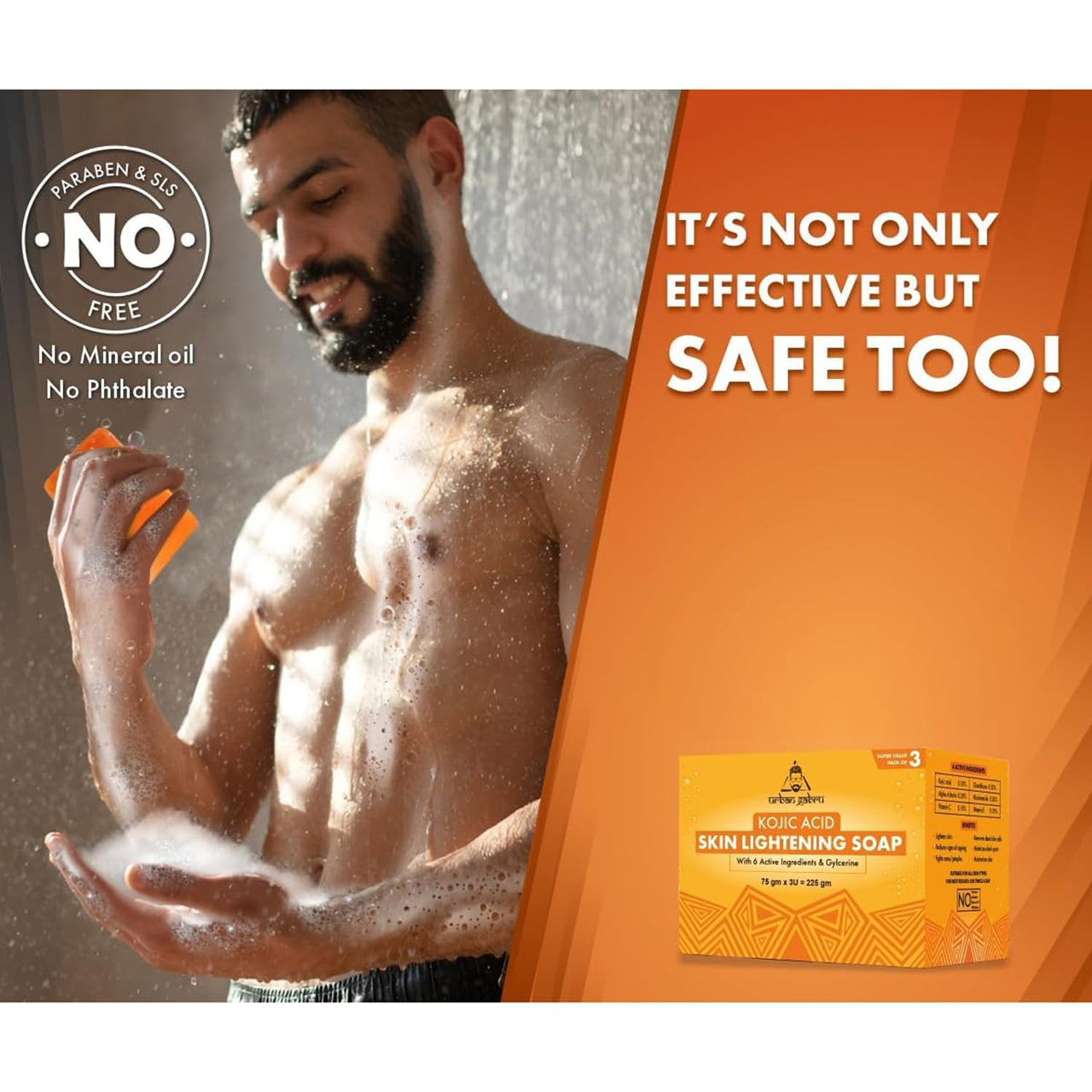 UrbanGabru Kozic Acid Dark Spot Remover Soap Bars with Vitamin C, Glycerine, Glutathione, Alpha Arbutin, Niacinamide | helps in skin lighten (Pack of 3) (75 g X 3)