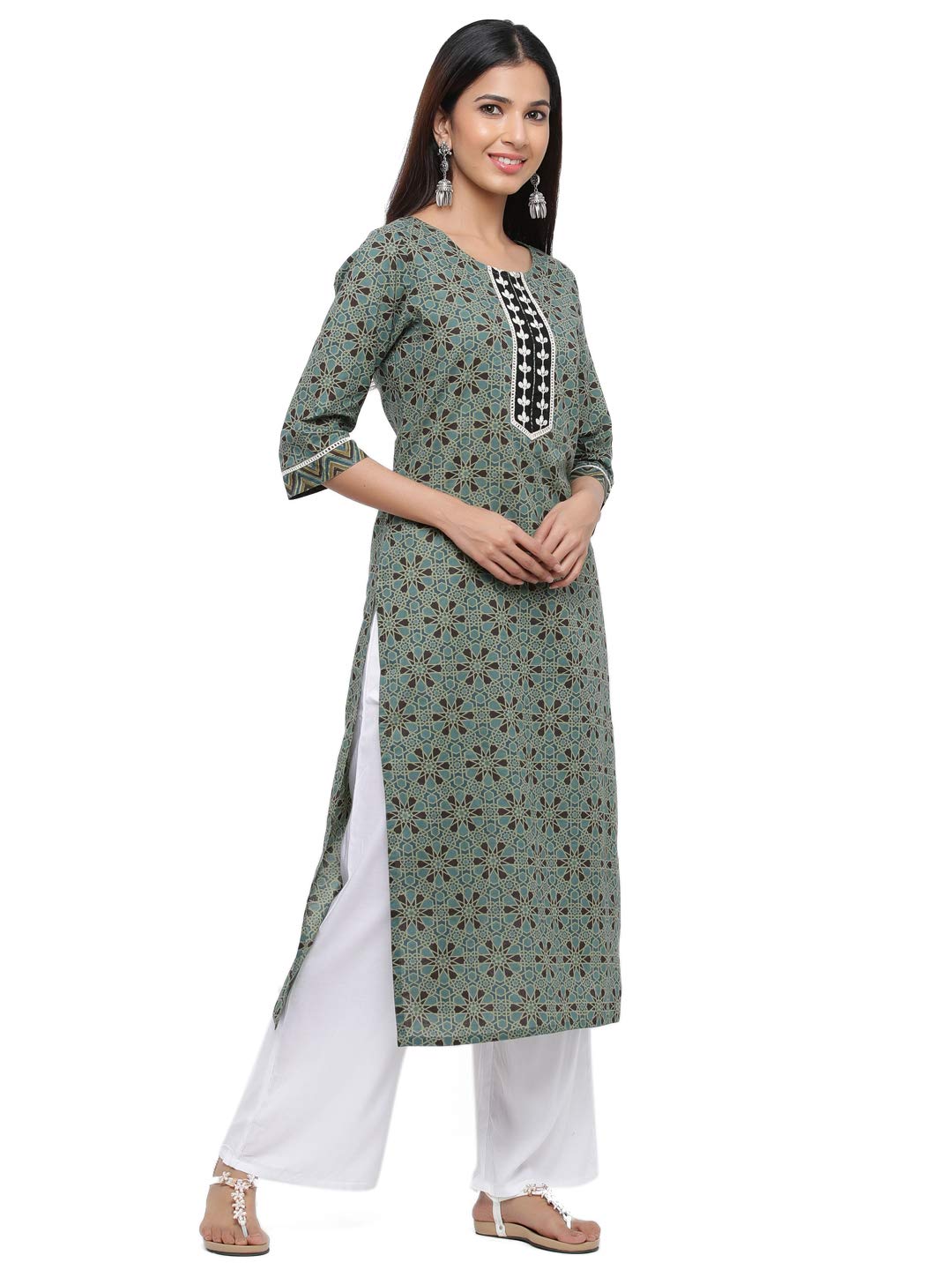 Jaipur Kurti Women's  Cotton Straight Kurta Green S