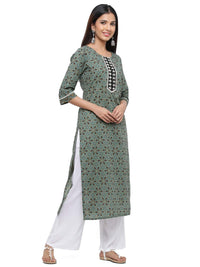 Jaipur Kurti Women's  Cotton Straight Kurta Green S