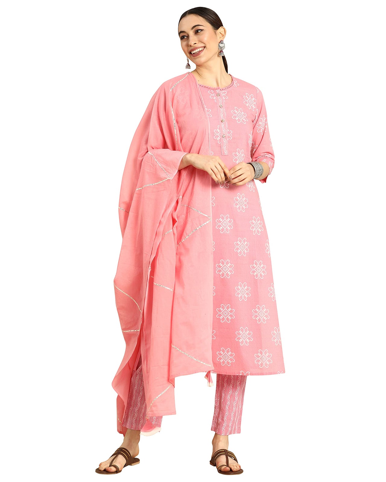 Rajnandini Women's  Pure Cambric Cotton Straight Kurta Set With Dupatta