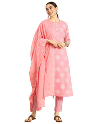 Rajnandini Women's  Pure Cambric Cotton Straight Kurta Set With Dupatta