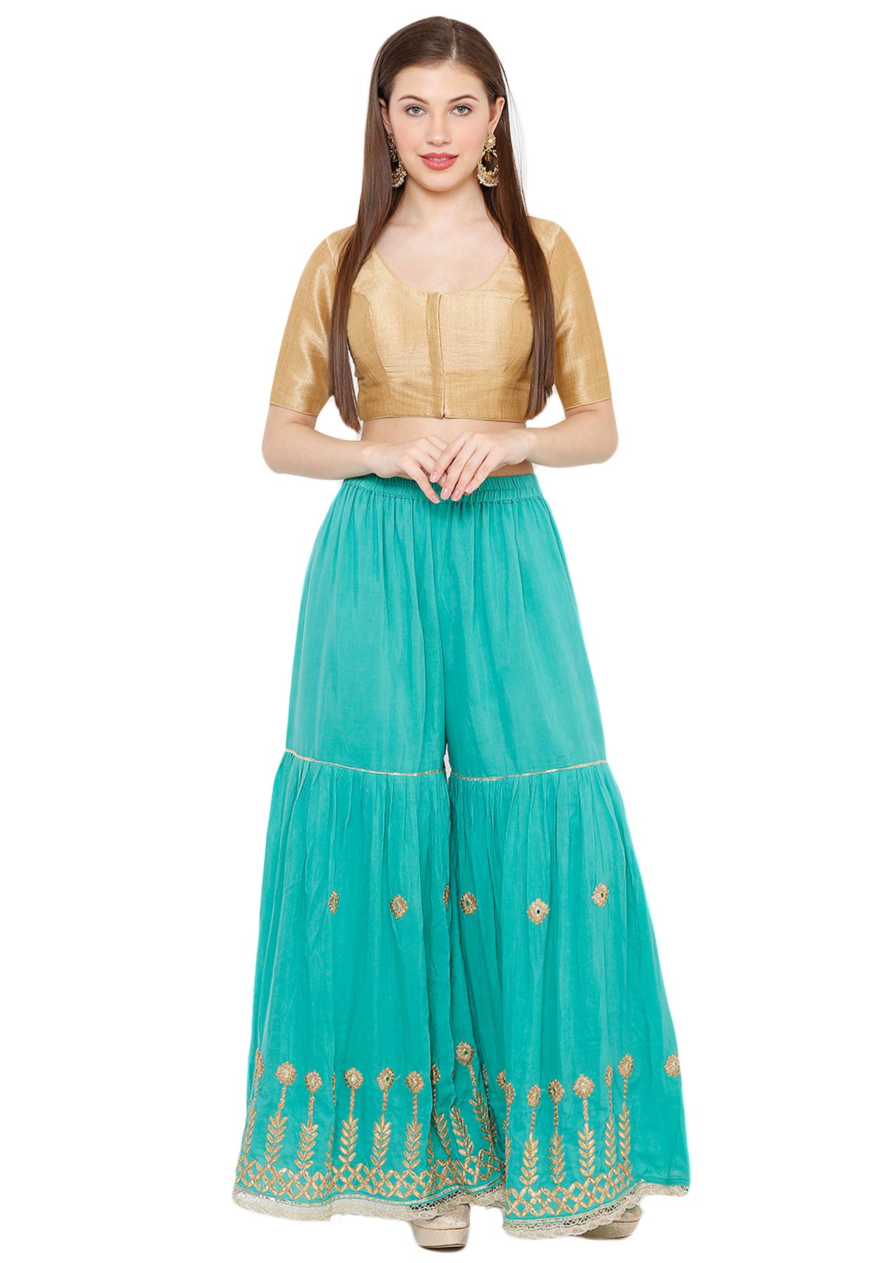 S SALWAR STUDIO Women's  Gold Mulbury Silk Readymade Saree Blouse