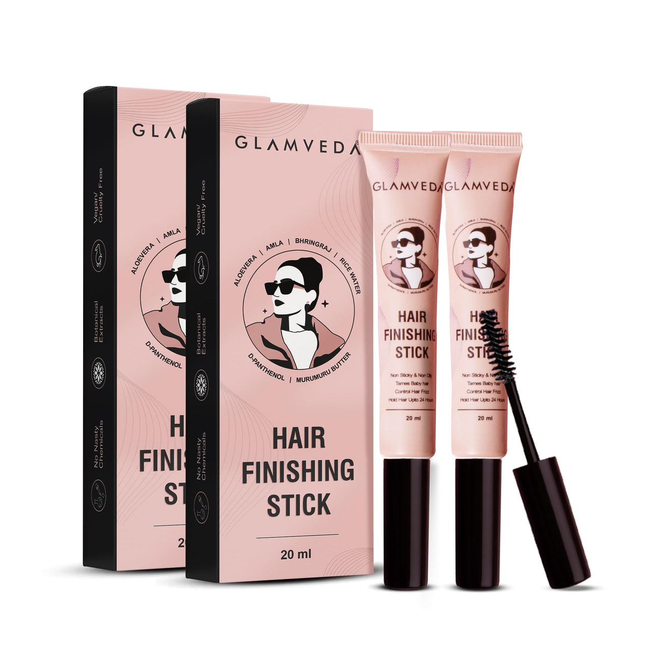 Glamveda Hair Finishing Stick For Women | Non-Greasy And Non-Sticky | One-Stop Solution For Hair styling | 24 hours Stay | With Rice Water |20ml Pack of 2