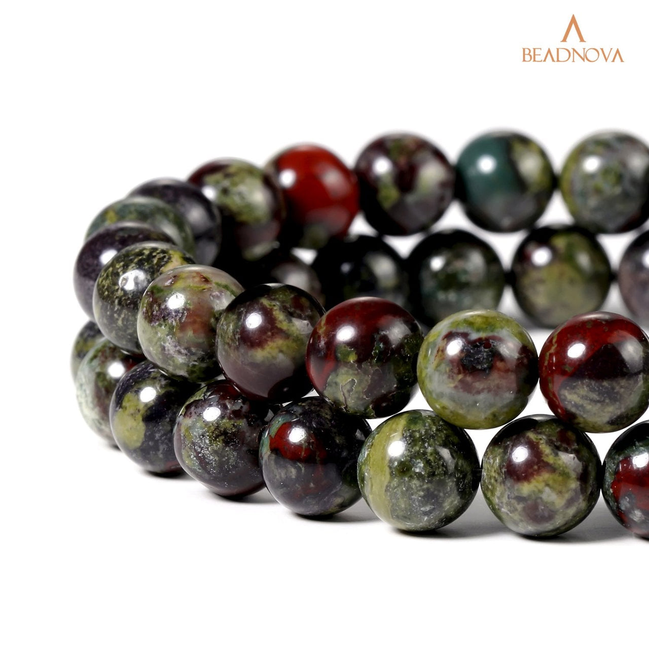 BEADNOVA Natural Dragon Blood Jasper Beads Natural Crystal Beads Stone Gemstone Round Loose Energy Healing Beads with Free Crystal Stretch Cord for Jewelry Making (8mm, 45-48pcs) 8mm