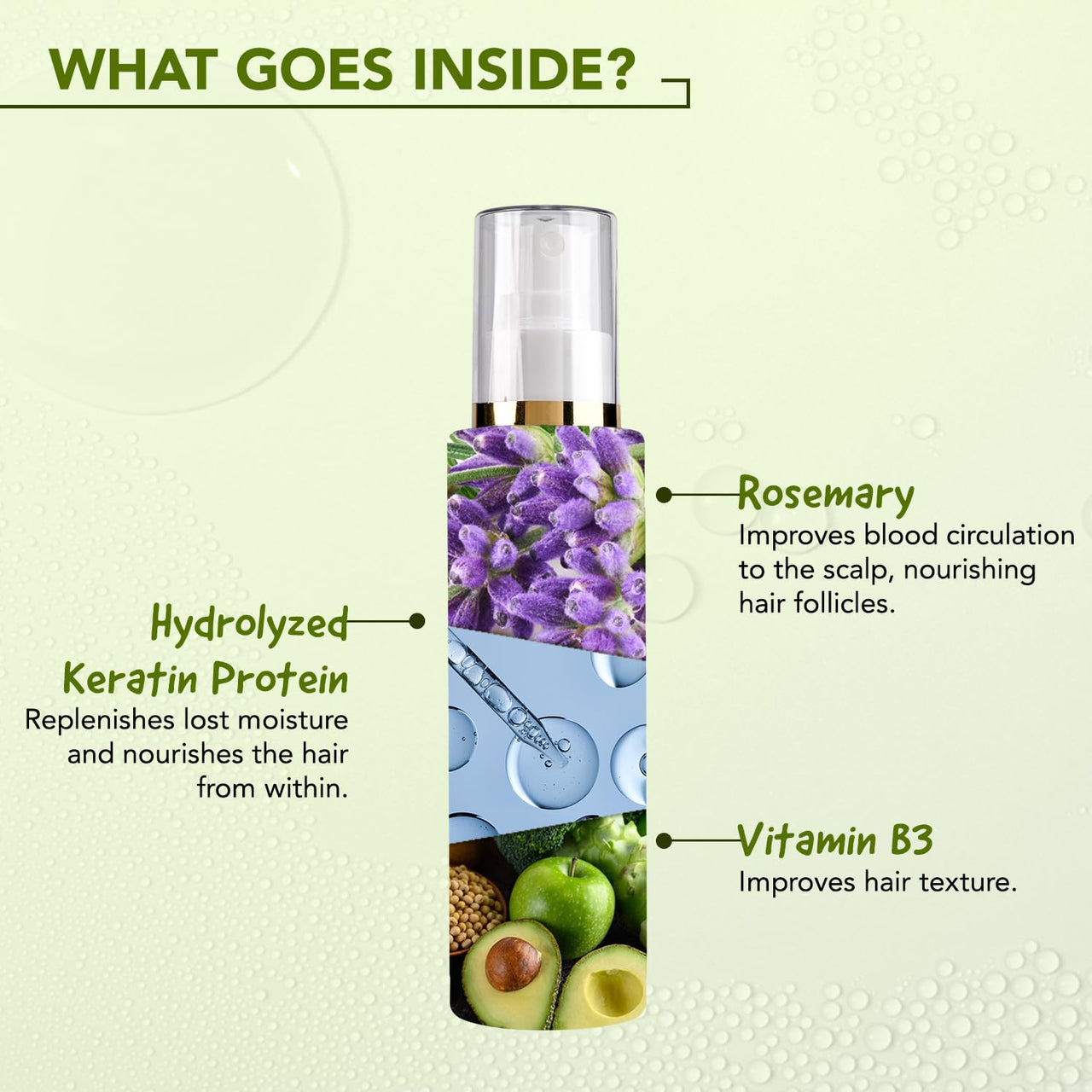 Bellavita Rosemary Water Hair Spray | For Frizzy Hair | Adds Shine | Suitable For All Hair Types | 200 ml