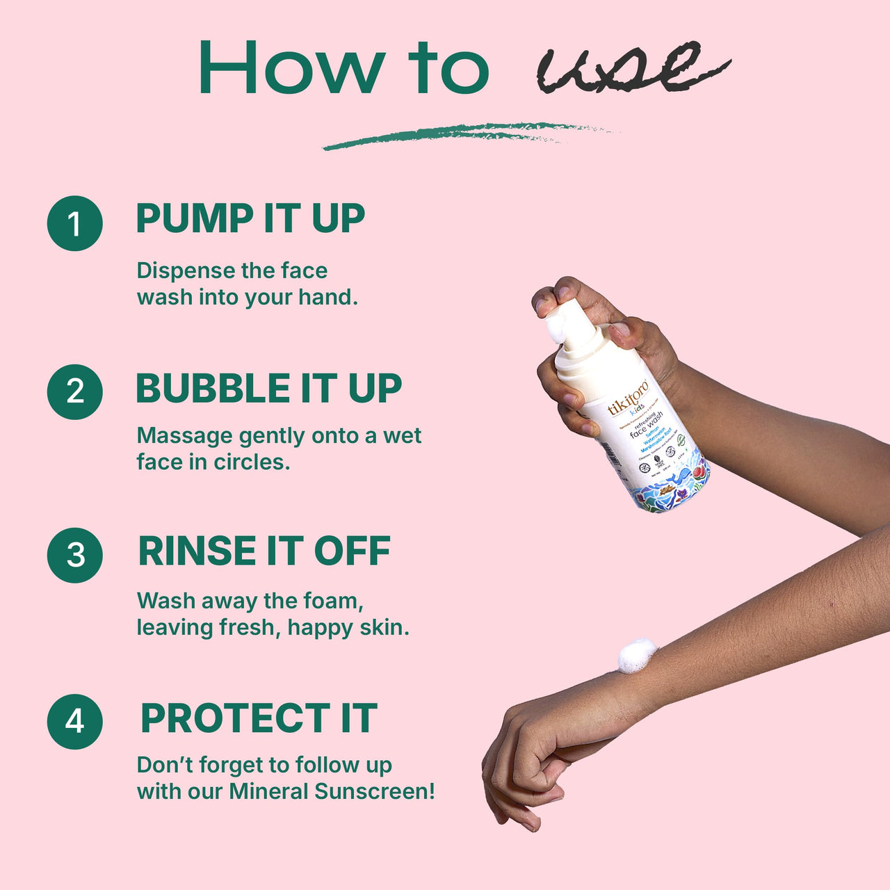 Tikitoro Kids Refreshing face wash| Pediatrician Approved | 100% Vegan with Saffron, Watermelon and Marshmallow Root | Cleanses, Purifies & Moisturises Skin | No Parabens & Sulphates (150 ml)