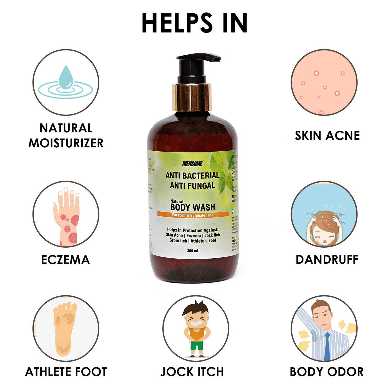 MENSOME Natural Anti Bacterial & Anti Fungal Body Wash Gel, Chemical Free, Men & Women In 300 Ml