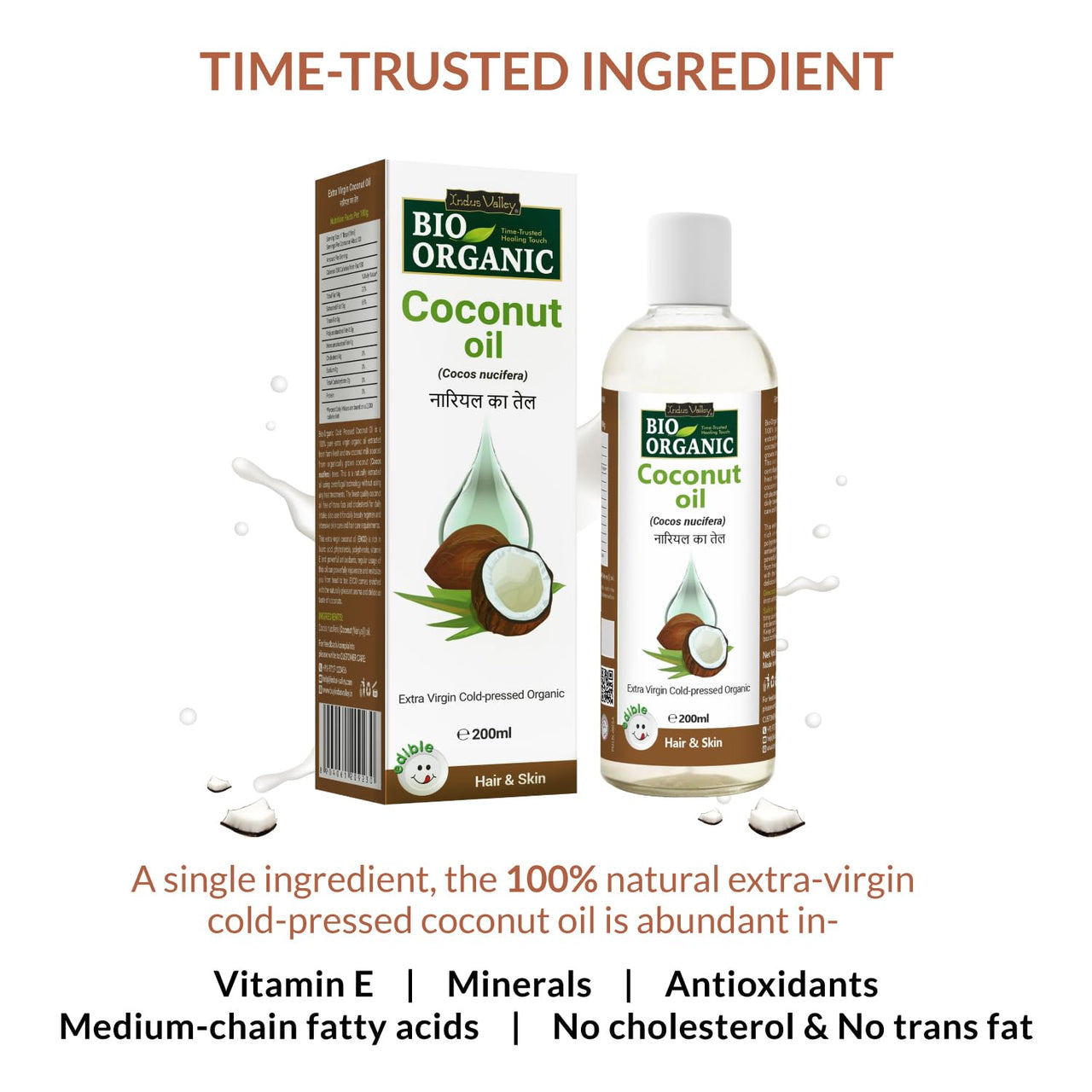 INDUS VALLEY Bio Organic Extra Virgin Organic Coconut Oil For Hair And Skin Care - (200ml)