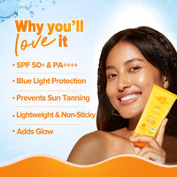Aqualogica Glow+ Dewy Sunscreen SPF 50 PA++++ with Papaya & Vitamin C | For Dry, Sensitive, Oily & Combination Skin | UVA/B & Blue Light Protection | Fragrance-Free | For Men & Women | 80g