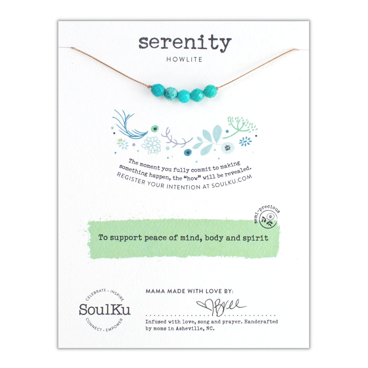 ﻿SoulKu Gemstone Necklace, Handmade Healing Crystal Jewelry, Motivation Jewelry For Women, Five Faceted Gemstone Beads, 16" Nylon Cord plus 2" Extender with Lobster Clasp (Howlite, Serenity Howlite