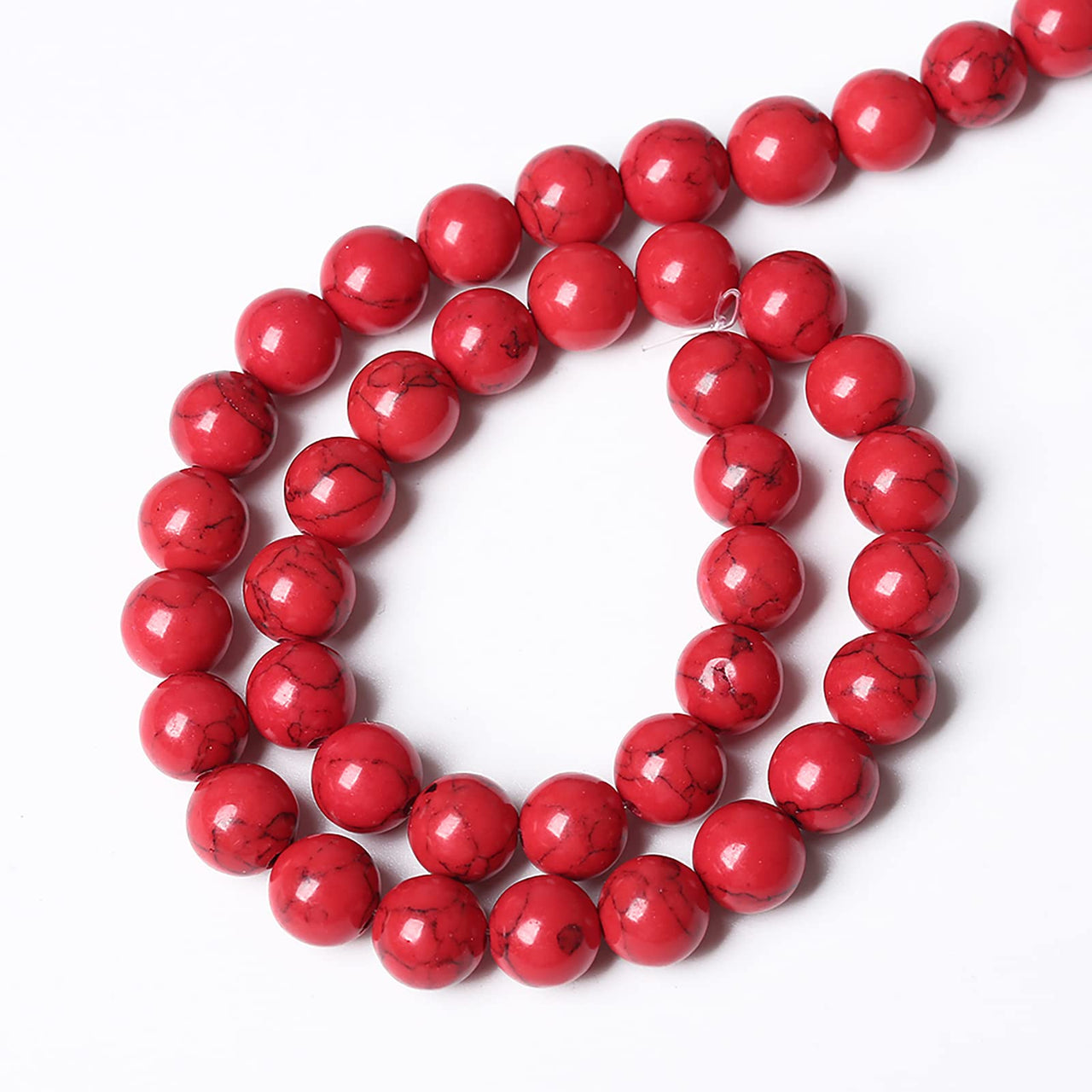 32pcs 12mm Natural Stone Beads Red Turquoise Gemstone Round Loose Beads for Jewelry Making Crystal Energy Stone Healing Power DIY Bracelets Red Turquoise Beads