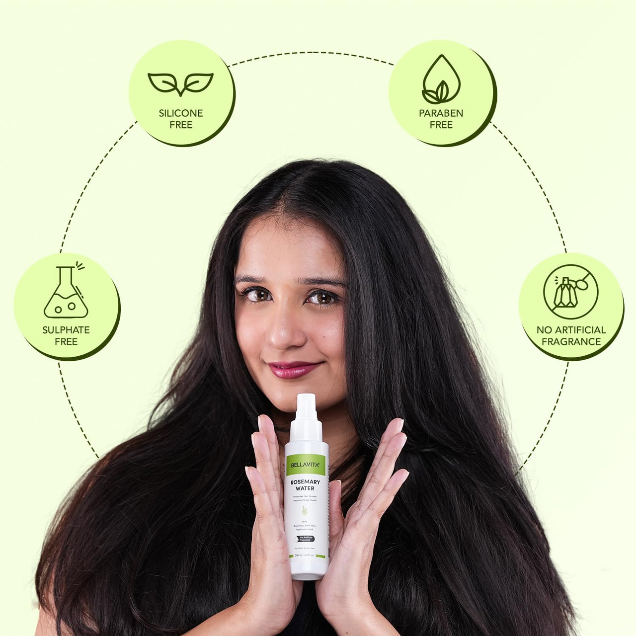 Bellavita Rosemary Water Hair Spray | For Frizzy Hair | Adds Shine | Suitable For All Hair Types | 200 ml