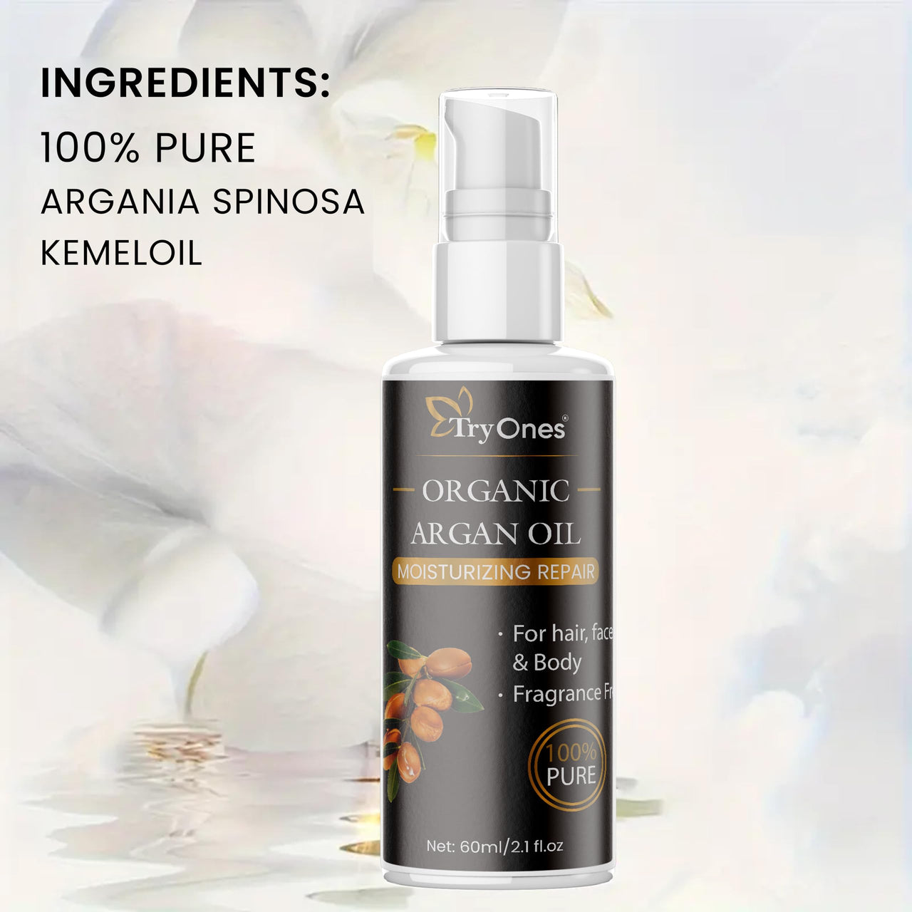 TryOnes Argan Hair Oil Unfiltered & Natural Anti-Aging Moisturizer 100% Pure Argan Oil for Hair, Face & Body