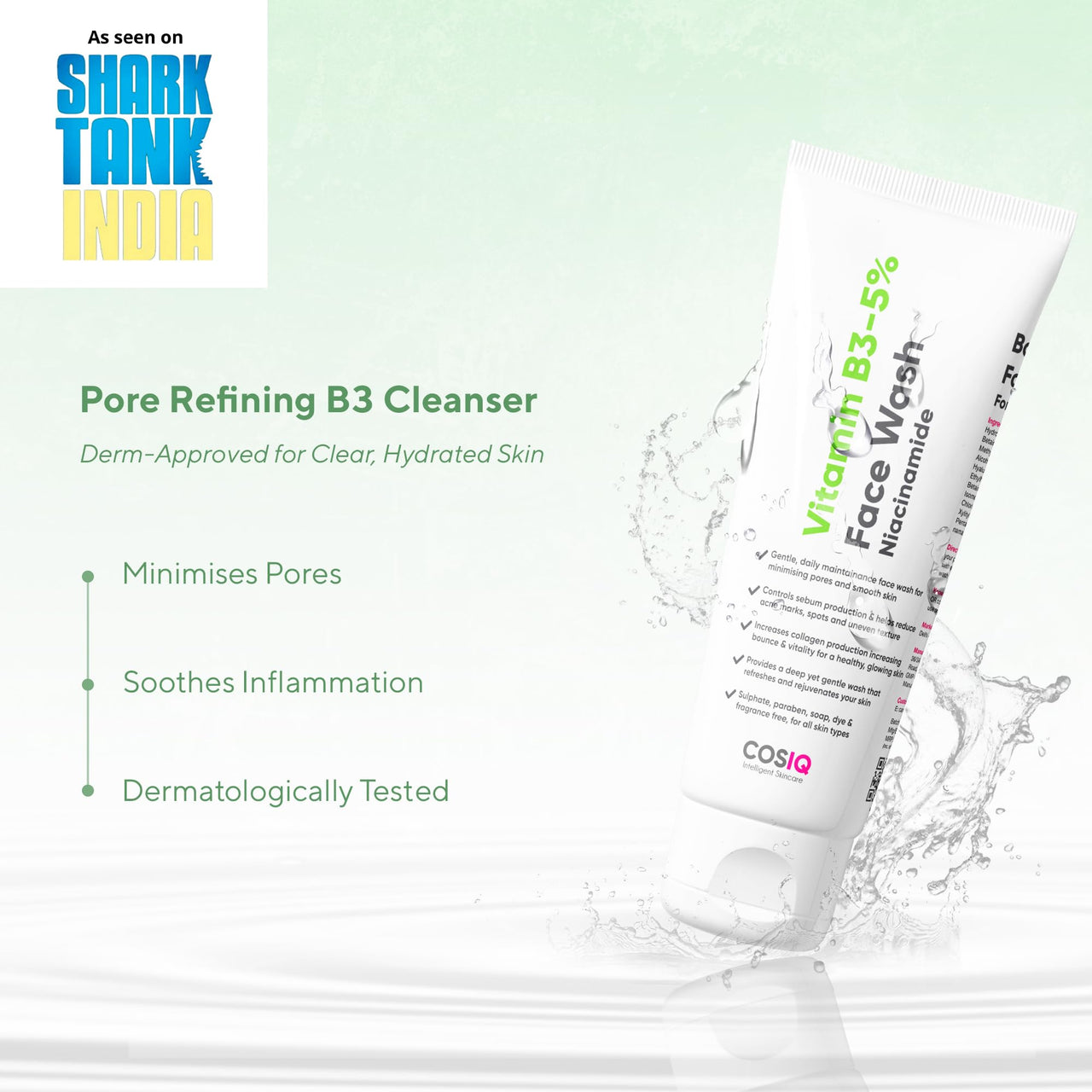 Cos-IQ Vitamin B3-5% Niacinamide Face Wash for Smooth and Even Skin, Tan Removal & Glowing Skin, pH Balanced & Paraben Free (90 Days Pack, 300ml)