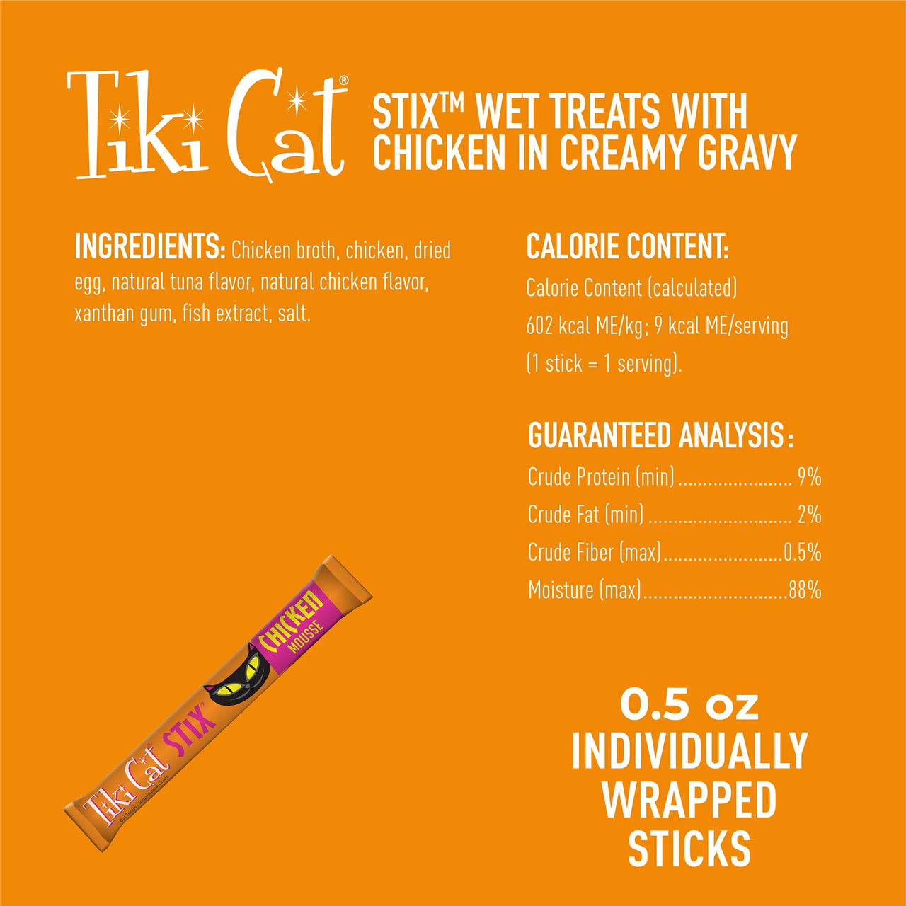 Tiki Cat Stix Mousse Treats, Single Serve Indulgent Lickable Treat or Dry Food Topper, with Chicken in Creamy Gravy, 0.5 oz. Pouch (Pack of 20) 10 Ounce (Pack of 1)