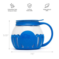 Ecolution Patented Micro-Pop Microwave Popcorn Popper with Temperature Safe Glass, 3-in-1 Lid Measures Kernels and Melts Butter, Made Without BPA, Dishwasher Safe, 1.5-Quart, Blue