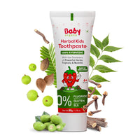 BabyOrgano Herbal Toothpaste for kids | 6+ Months | 100% Ayurvedic | Non Gel Formula | goodness of Babool and Mulethi | Strawberry Flavour | Fluoride & SLS Free | FDCA Approved - 50gm (Pack of 1)