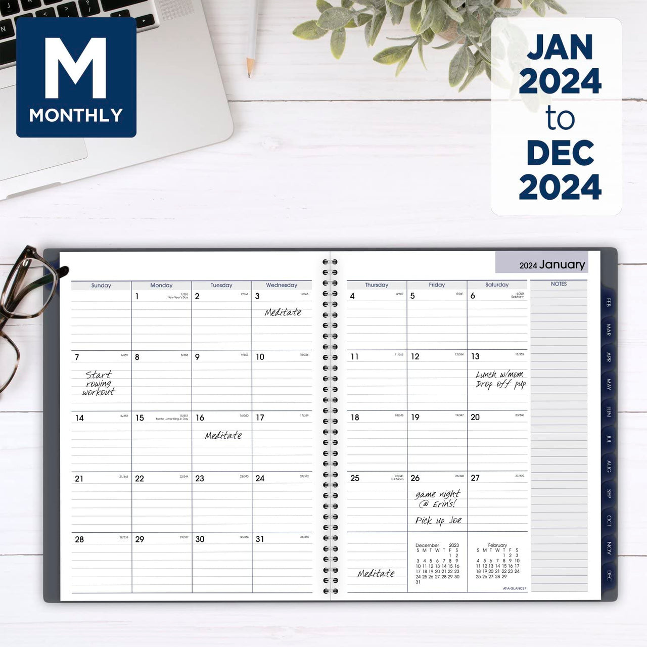 AT-A-GLANCE 2024 Monthly Planner, DayMinder, 8-1/2" x 11", Large, Gray (GC4700724) 2024 New Edition