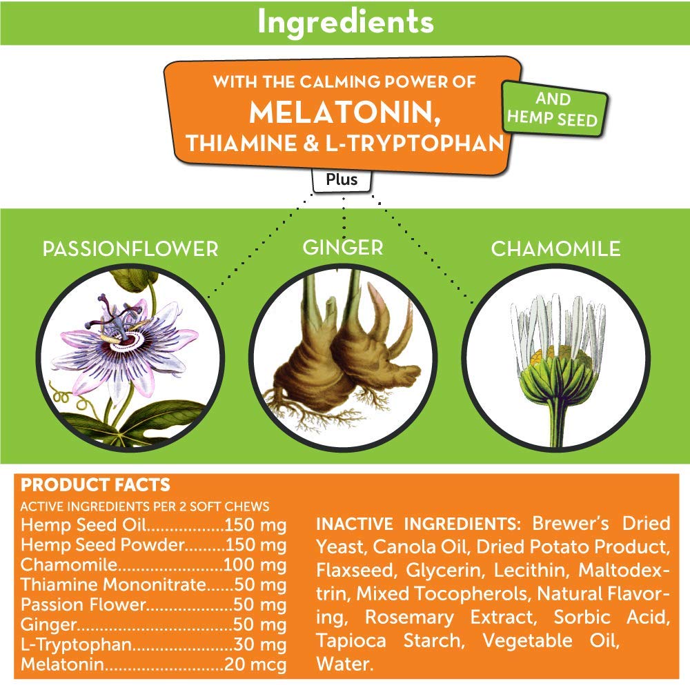 ThunderWunders Hemp Dog Calming Chews | Vet Recommended for Situational Anxiety | Fireworks, Thunderstorms, Travel & More | Made with Hemp Seed, Thiamine, L-Tryptophan, Melatonin & Ginger (180 Count) 180 Count