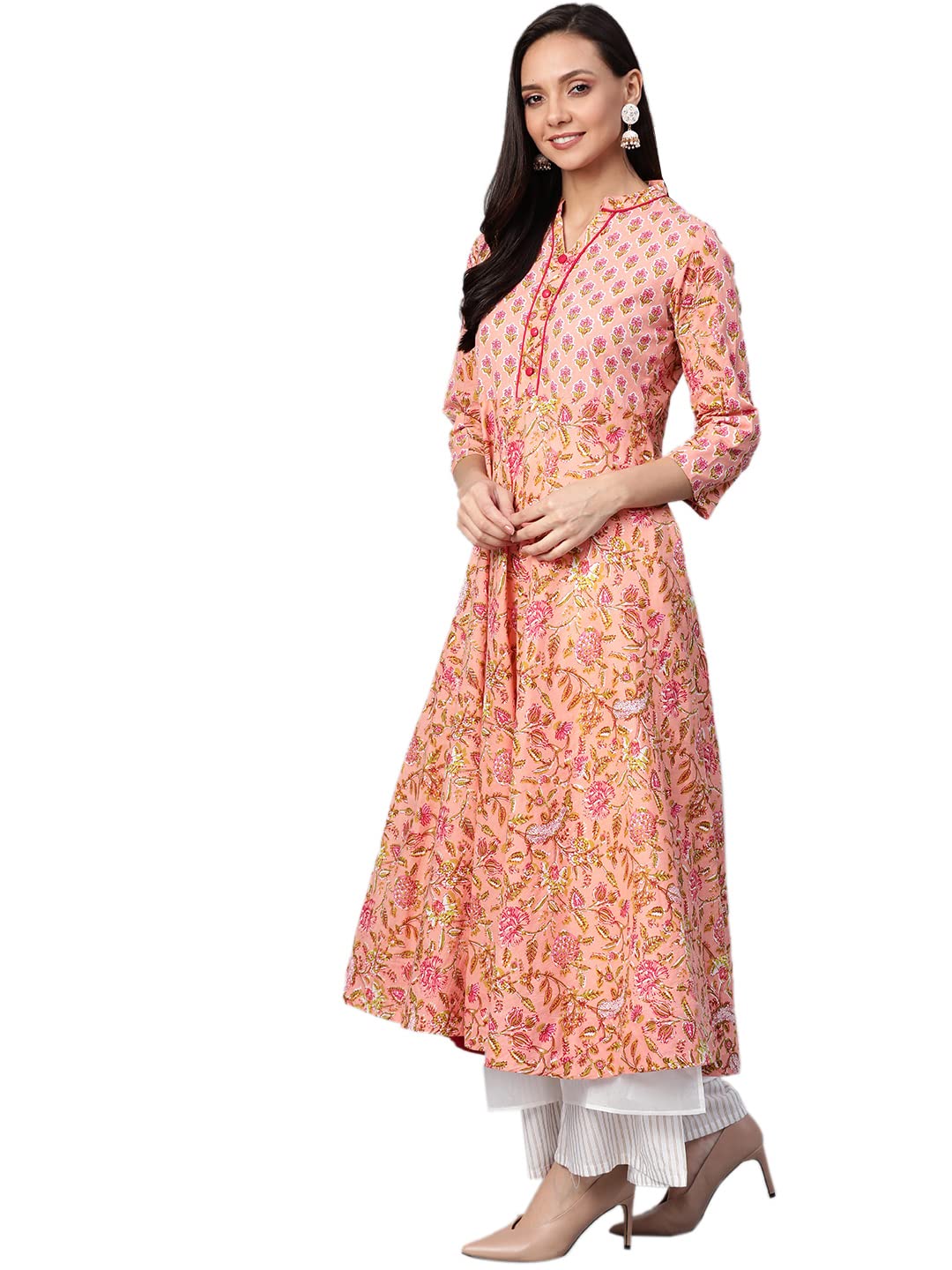 Yash Gallery Women's  Cotton Floral Printed Anarkali Kurta