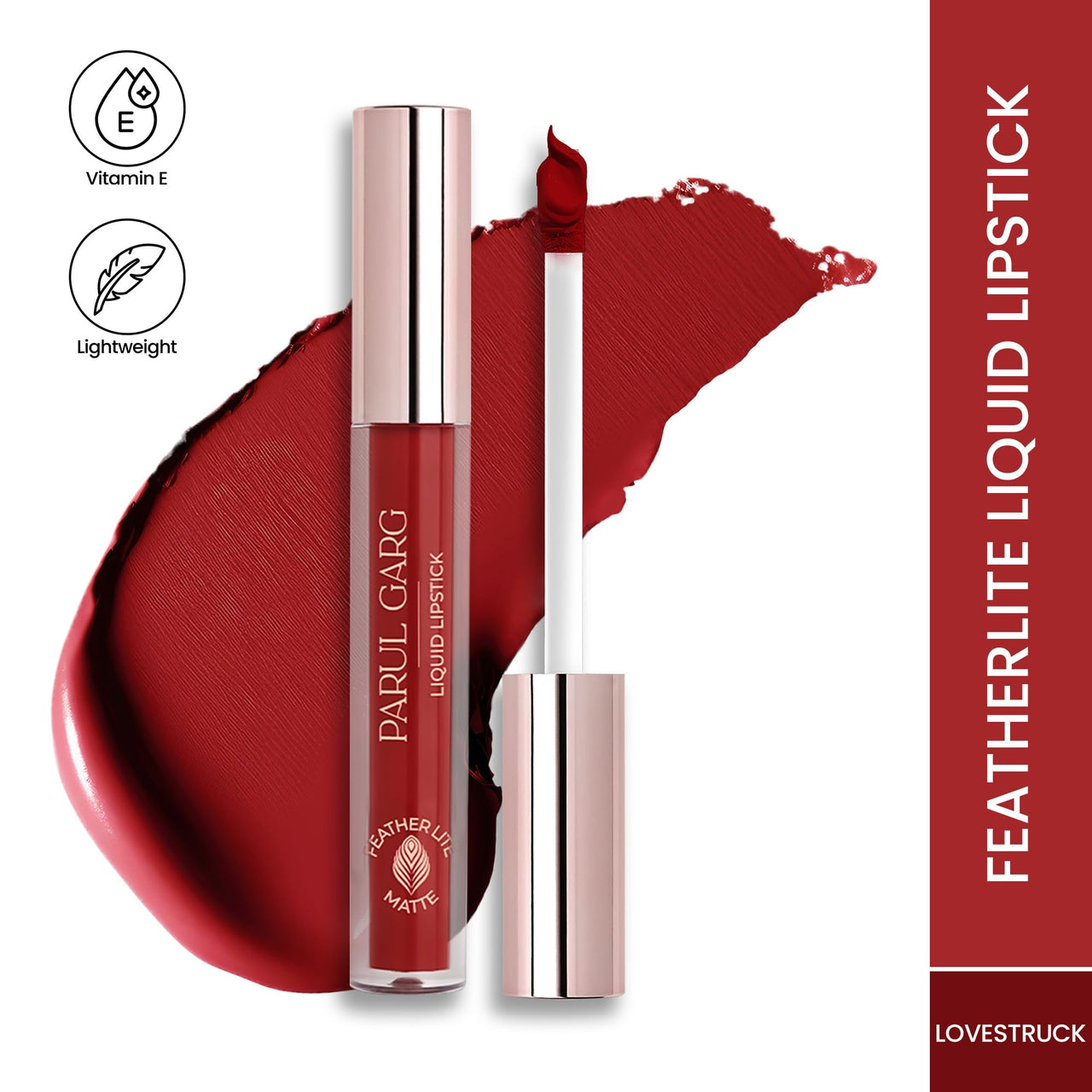 Parul Garg Beauty Featherlite Matte Liquid Lipstick | High-Pigment, Long-Wear & Non-Drying | Lightweight & Transfer-Proof | 100% Vegan & Clean Beauty | Lovestruck 11 - Ruby Red | 2.5ml