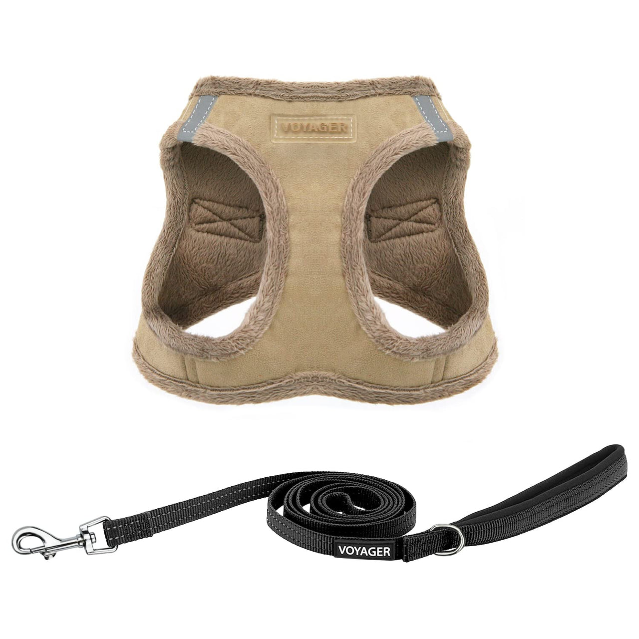 Voyager Step-in Plush Dog Harness – Soft Plush, Step in Vest Harness and Reflective Dog 5 ft Leash Combo with Neoprene Handle for Small and Medium Dogs by Best Pet Supplies -Set (Latte Suede), XS Harness Leash Set (Latte Suede) XS (Chest: 13 - 14.5")