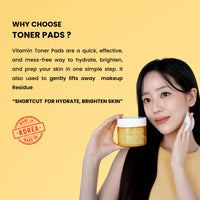 Mirabelle Korea Vitamin Toner Pads | Hydrating & Brightening | Korean Skincare for Glowing Skin | Niacinamide & Vitamin to Reduces Dark Spots | Removes Makeup Residue | 70 Pads