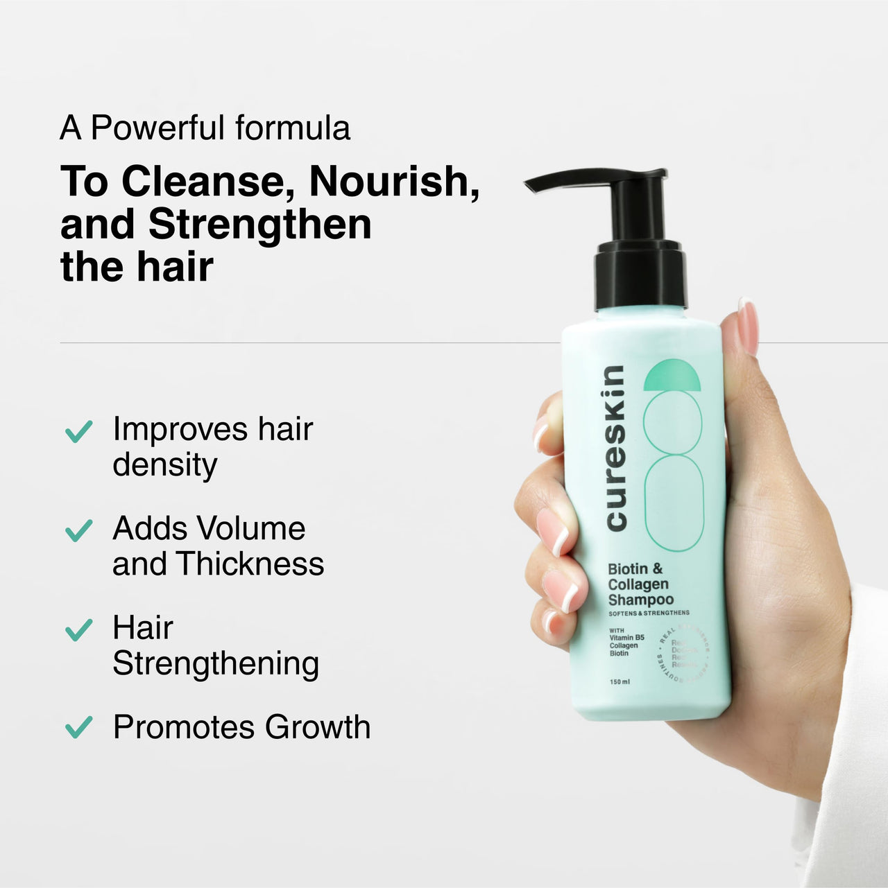 Cureskin Biotin & Collagen Vitamin B5 Glycolipids Shampoo: Strengthen Hair, Reduce Hairfall & Repair Damage (150 ml)