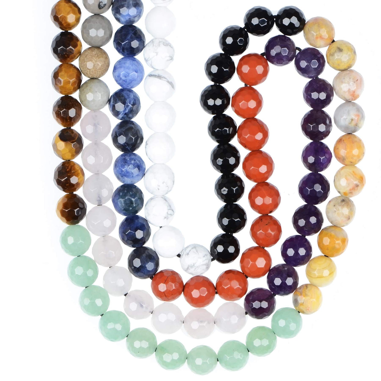 Massive Beads 140PCS 6MM Natural Crystal Beads 10 Materials Faceted Stone Gemstone Round Loose Energy Healing Beads with Free Crystal Stretch Cord for Jewelry Making (Faceted Stone Gems, 6MM) Faceted Stone Gems