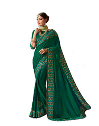 Nivah Fashion Women's  Silk Embroidery Beads Border Work Saree With Blouse Piece