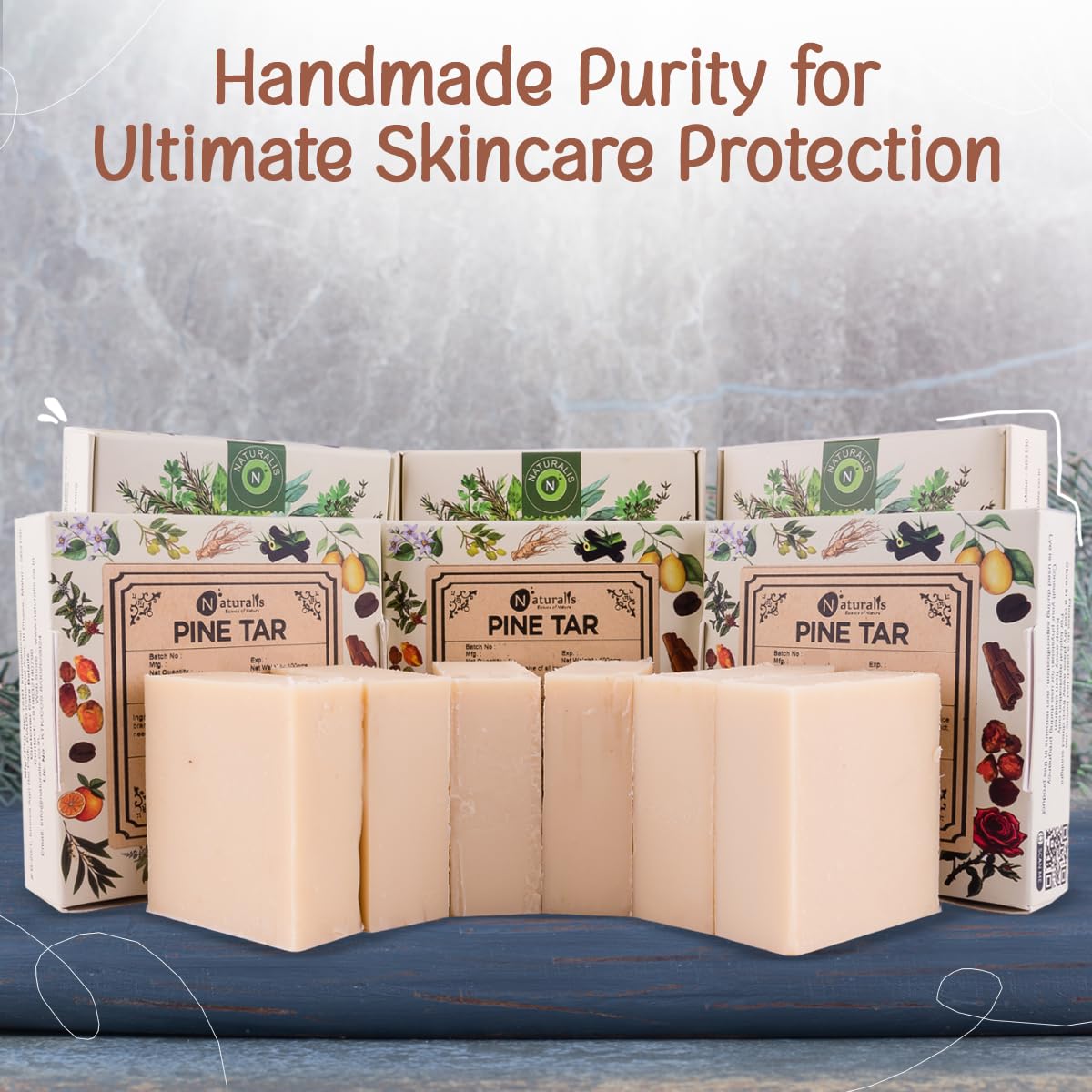 Naturalis Pine Tar Soap – Handmade Cold Pressed Soap Infused with Pine Tar Oil – Natural, Luxury Soap for Deep Skin Nourishment, Moisturizing and Refreshing, 100g