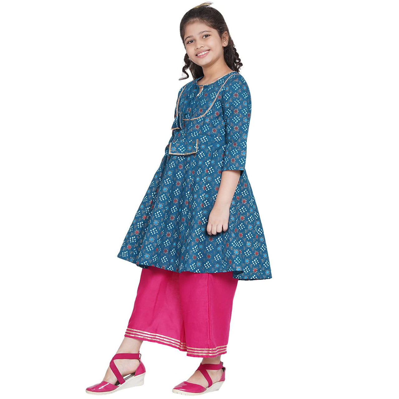 Bitiya By Bhama Girl's  Cotton Blend Kurta & Palazzo