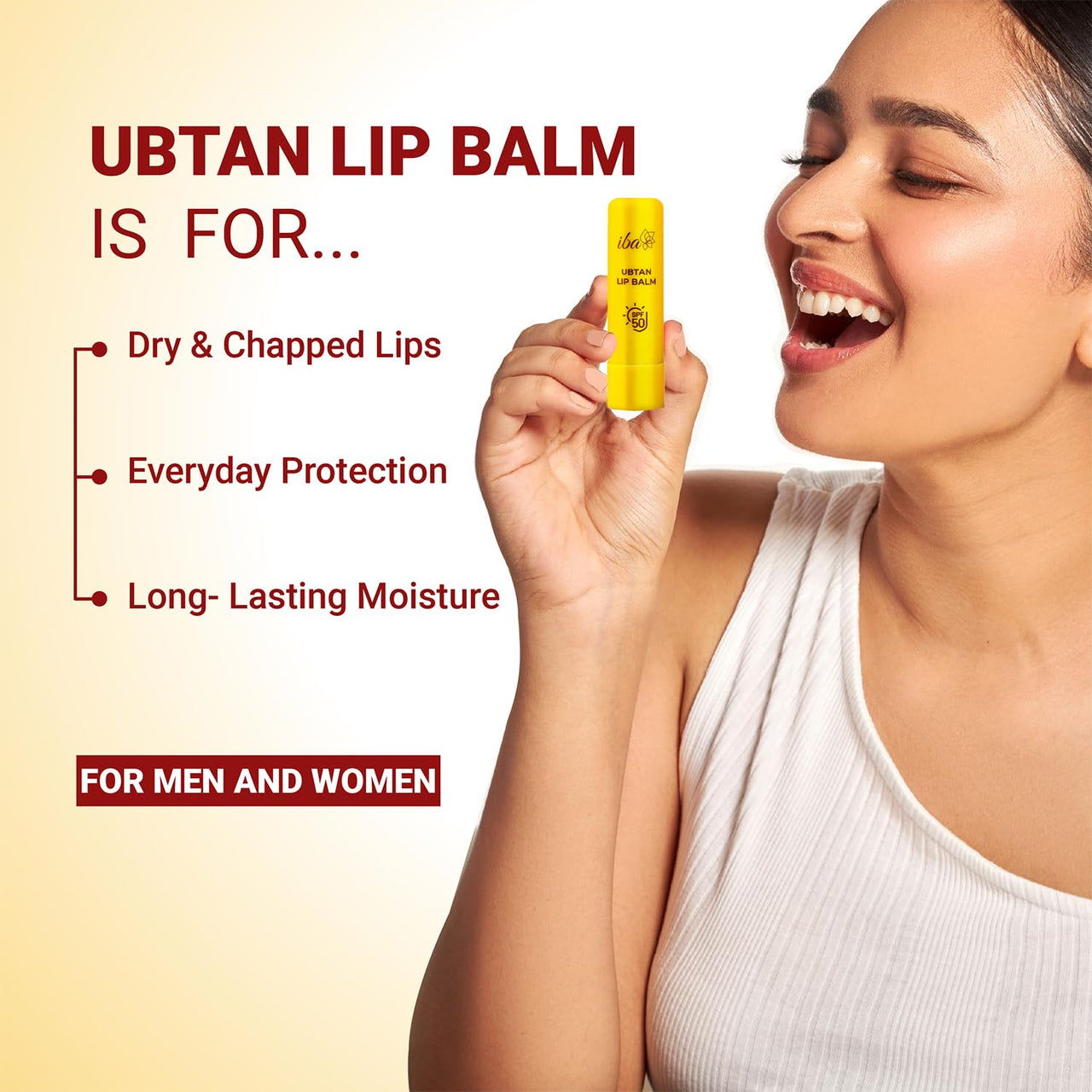 Iba Ubtan Lip Balm SPF 50 for Women | Repairs Damaged Lip | Non-Sticky | Lightweight | Pigmentation & Sun Damage Sun Protector UVA & UVB | 4.5g