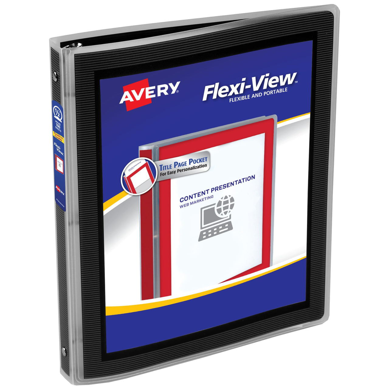 Avery Flexi-View 3 Ring Binder, 1/2 Inch Round Rings, 1 Black Binder (15767) 0.5" 1 Pack