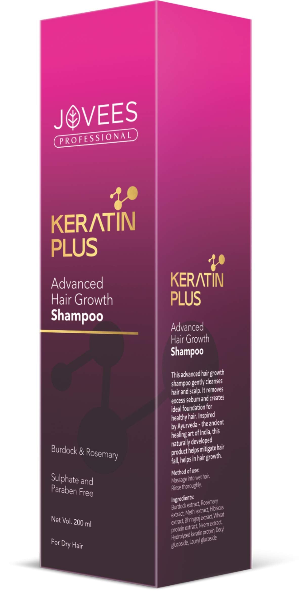 Jovees Professional Keratin Plus Advanced Hair Growth Shampoo For Dry Hair, Burdock and Rosemary, 200ml