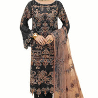 Miss Ethnik Women's  Faux Georgette Semi Stitched Top With Unstitched Santoon Bottom and Net Dupatta Embroidered Straight Top Dress Material (Pakistani Salwar Suit)