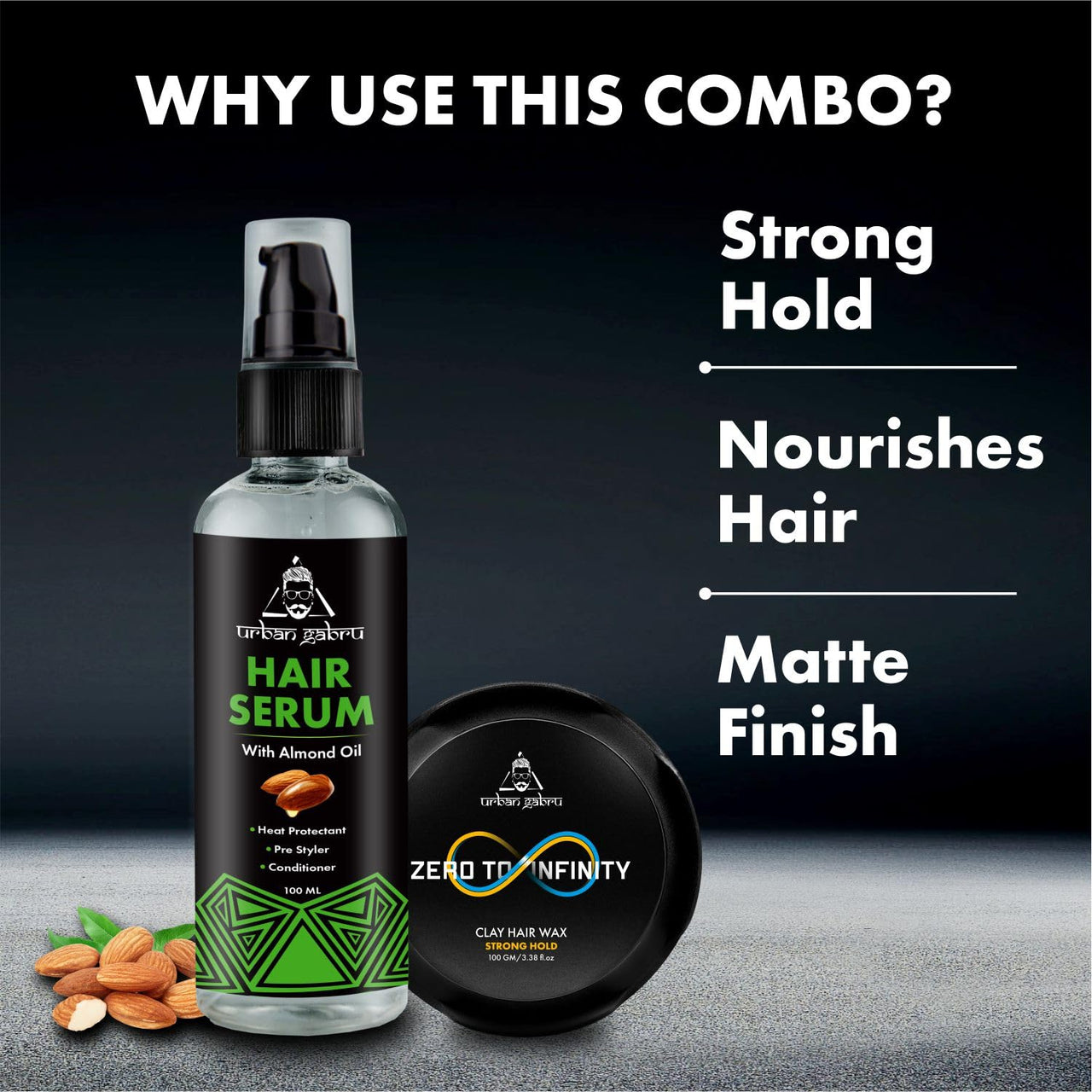 Urbangabru Combo Hair Styling Kit - Clay Hair Wax (100 gm) and Hair Serum Pre-Styler (100 ml) (Hair Wax + Hair Serum)