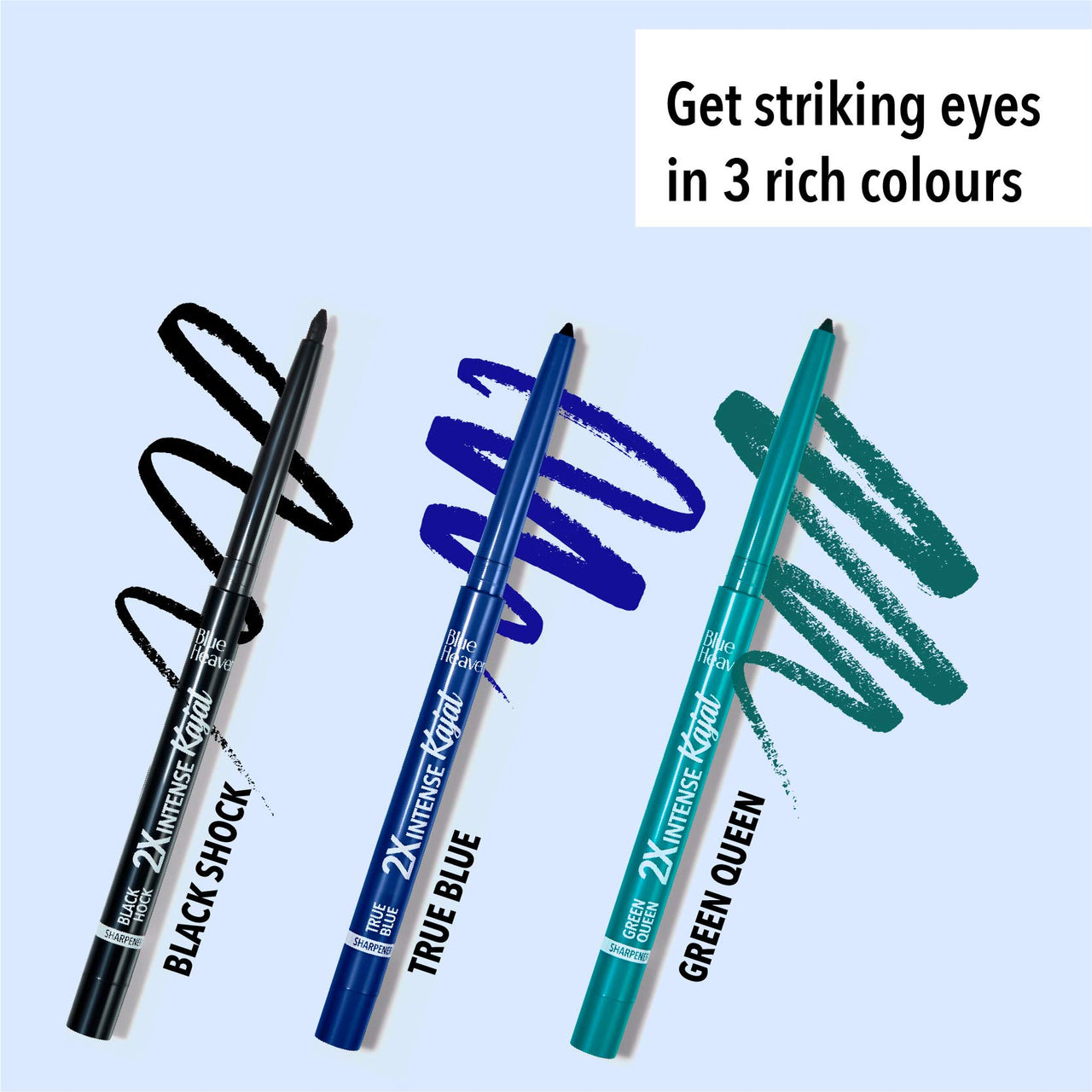Blue Heaven 2x Intense Kajal Pencil - True Blue, Matte Finish, Waterproof and Smudge Proof Kajal, 0.30gm