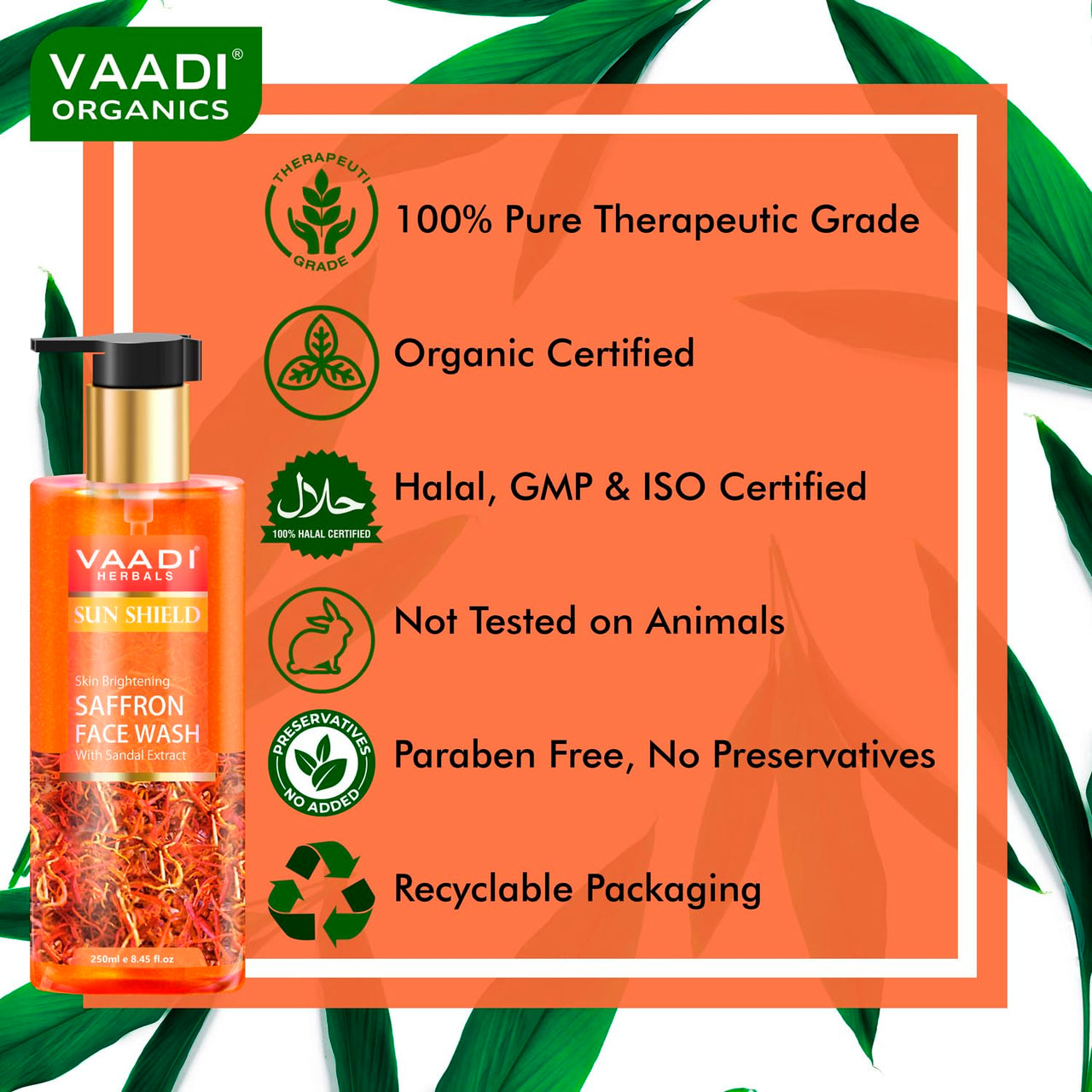 Vaadi Herbals Pvt Ltd Skin Whitening Saffron Face Wash With Sandal Extract, 250 ml