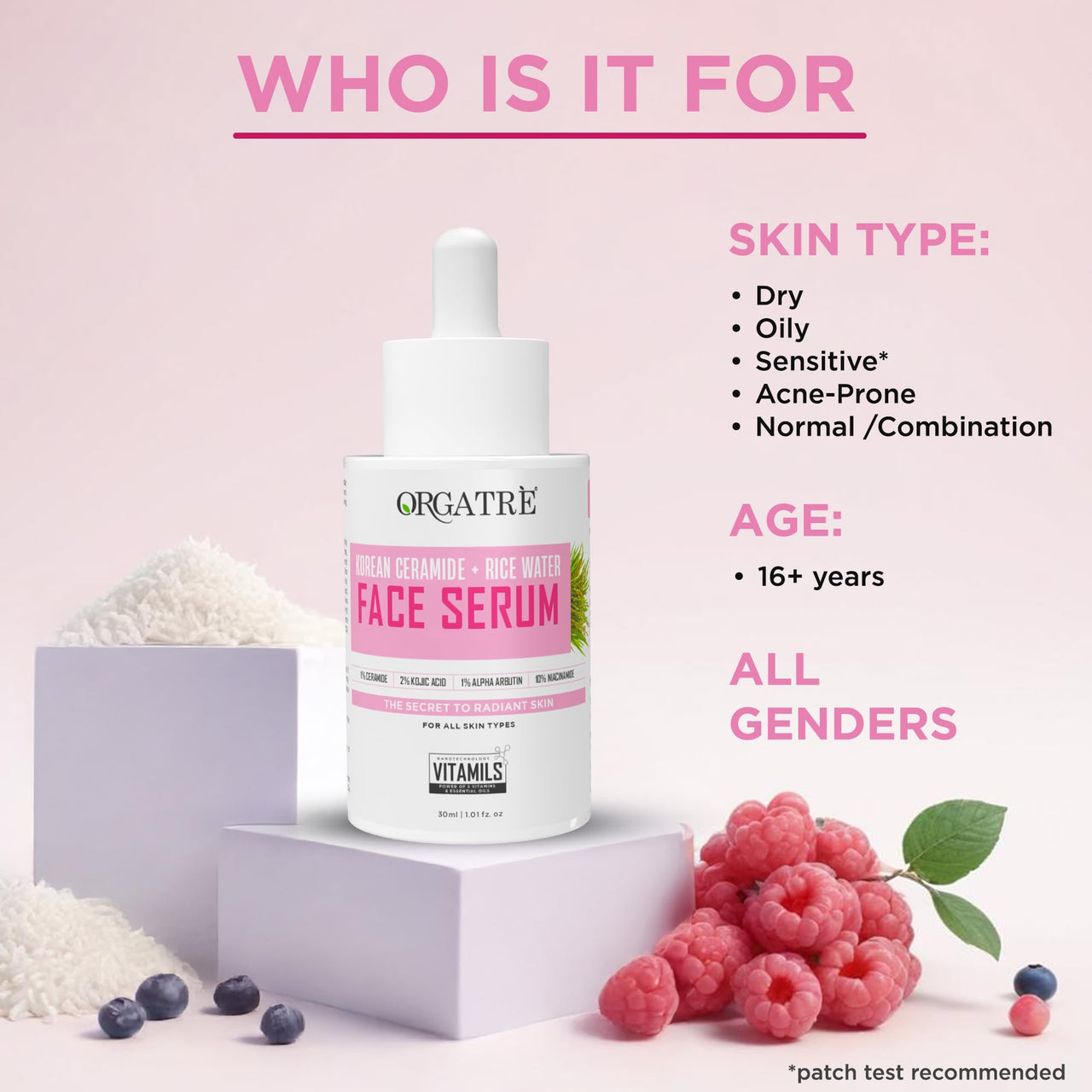 Orgatre Korean Face Serum for Glowing & Glass Skin – 10% Niacinamide, 2% Kojic Acid, 1% Ceramide, Alpha Arbutin & Rice Water | Brightening, Anti-Pigmentation, Anti-Aging | For Men & Women | 30ml