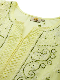 Ada Hand Embroidered Lucknowi Chikankari Straight Cotton Kurti Kurta for Women A220999 White 2XL
